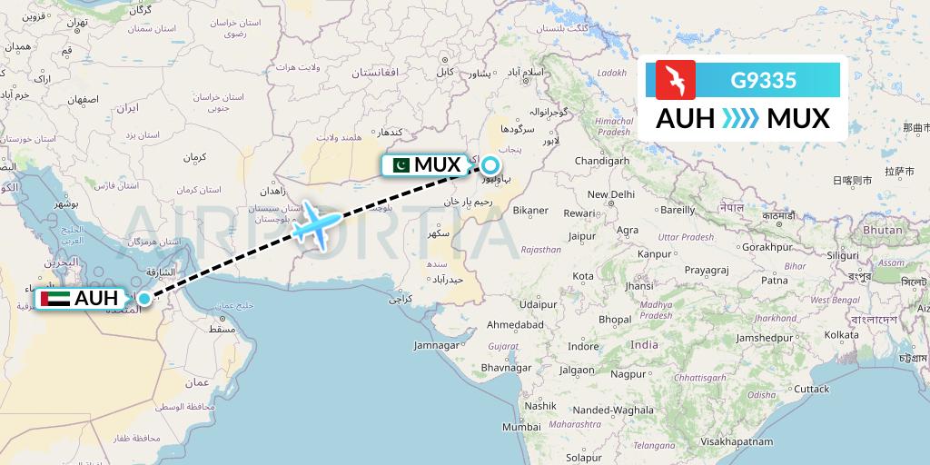 G9335 Air Arabia Flight Map: Abu Dhabi to Multan