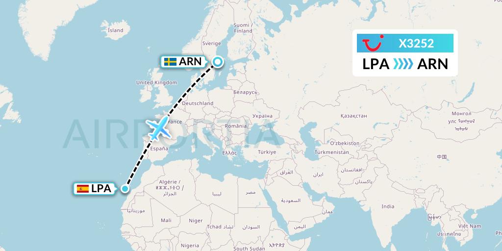 X3252 TUI fly Germany Flight Map: Las Palmas to Stockholm