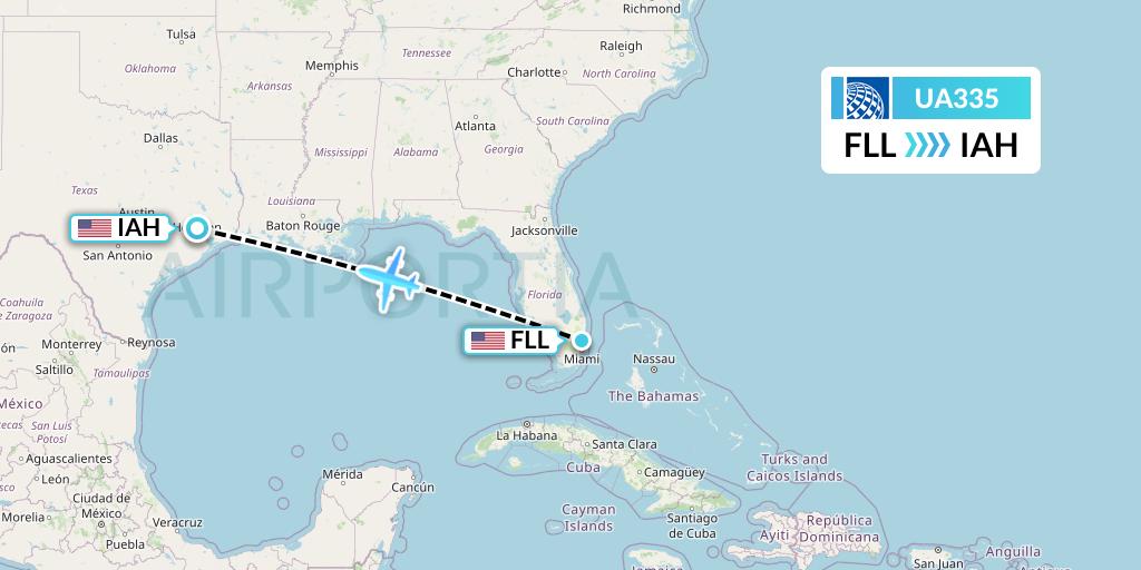 UA335 United Airlines Flight Map: Fort Lauderdale to Houston
