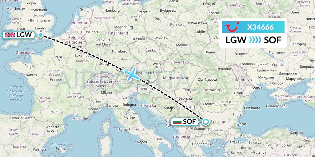X34666 TUI fly Germany Flight Map: London to Sofia