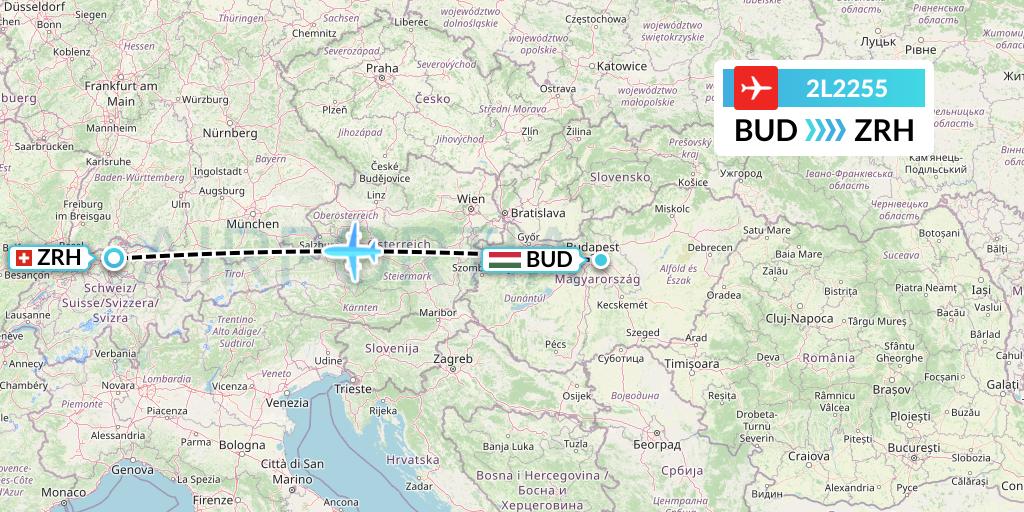 2L2255 Helvetic Airways Flight Map: Budapest to Zurich