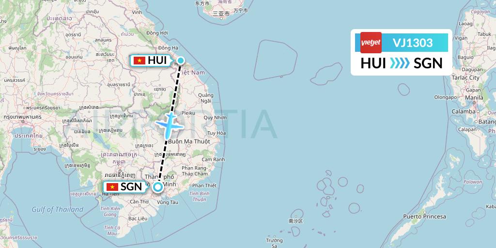 VJ1303 VietJet Air Flight Map: Hue to Ho Chi Minh City