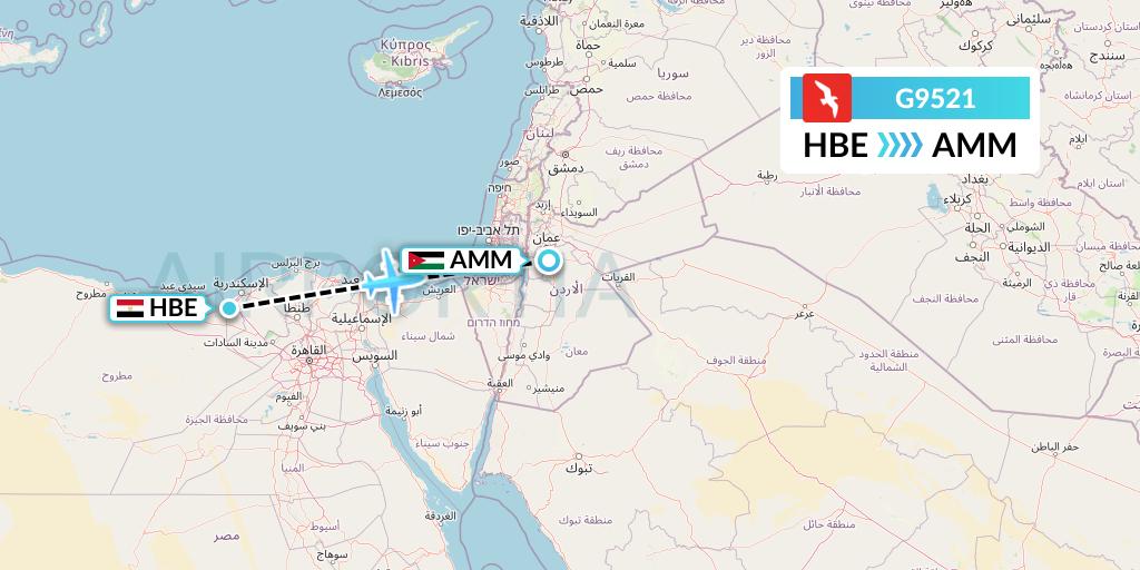 G9521 Air Arabia Flight Map: Alexandria to Amman