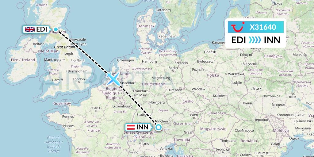 X31640 TUI fly Germany Flight Map: Edinburgh to Innsbruck
