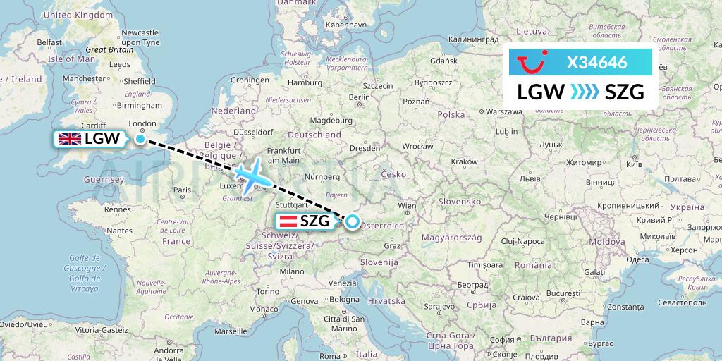 X34646 TUI fly Germany Flight Map: London to Salzburg
