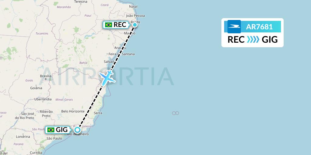 AR7681 Aerolineas Argentinas Flight Map: Recife to Rio de Janeiro