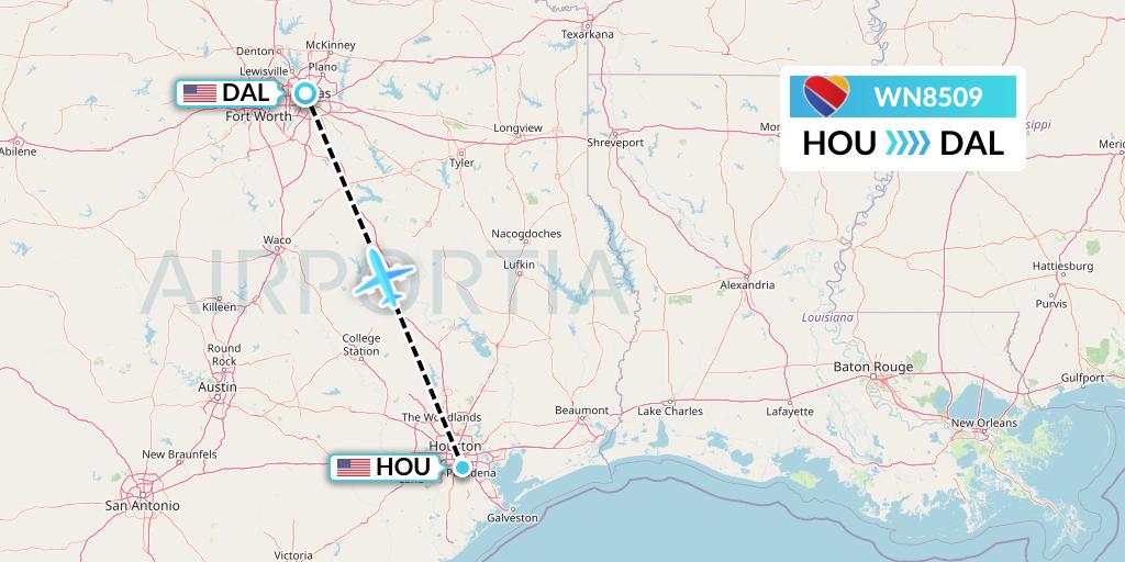 WN8509 Southwest Airlines Flight Map: Houston to Dallas