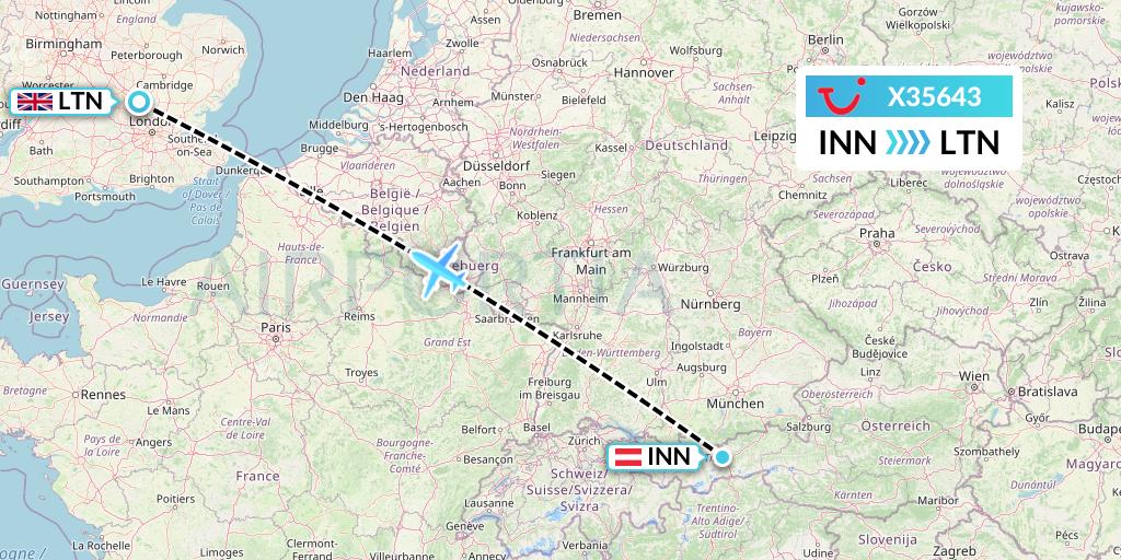 X35643 TUI fly Germany Flight Map: Innsbruck to London
