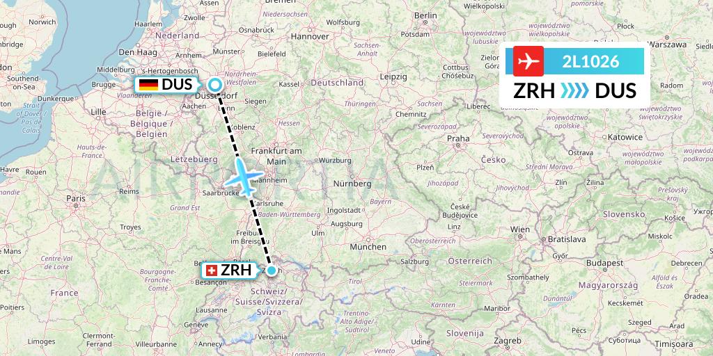 2L1026 Helvetic Airways Flight Map: Zurich to Dusseldorf