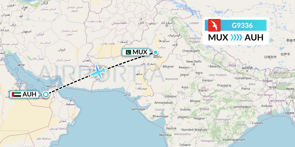 G9336 Air Arabia Flight Map: Multan to Abu Dhabi