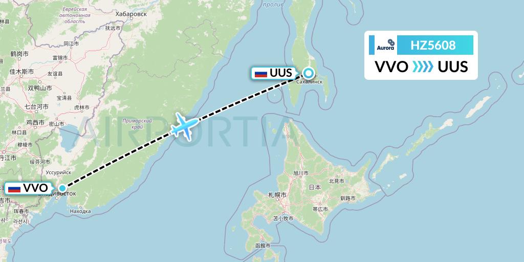 HZ5608 Aurora Flight Map: Vladivostok to Yuzhno-Sakhalinsk