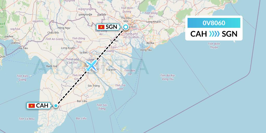 0V8060 Vietnam Air Services Company Flight Map: Ca Mau to Ho Chi Minh City