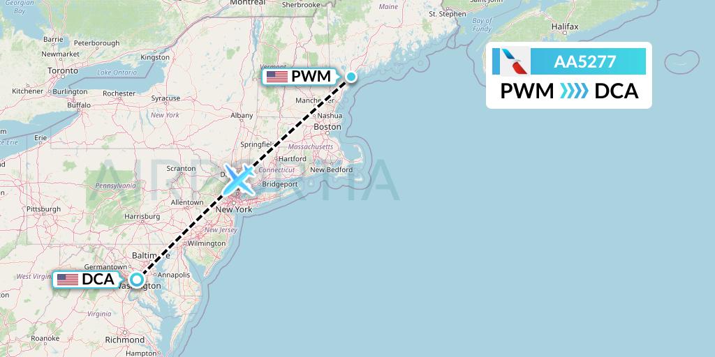 AA5277 American Airlines Flight Map: Portland to Washington