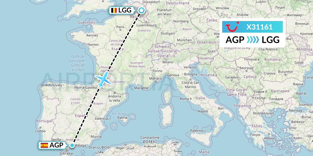 X31161 TUI fly Germany Flight Map: Malaga to Liege