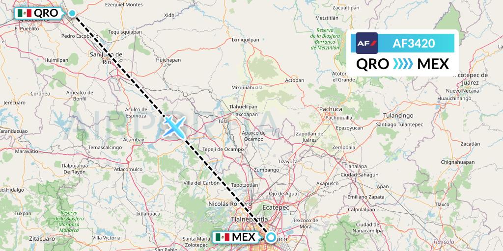 AF3420 Air France Flight Map: Queretaro to Mexico City