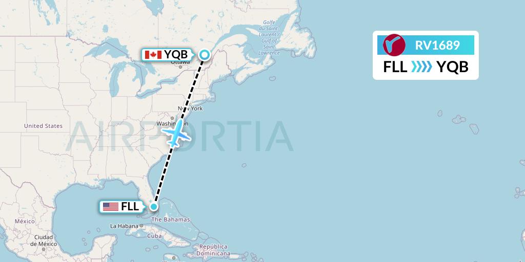 RV1689 Air Canada Rouge Flight Map: Fort Lauderdale to Quebec