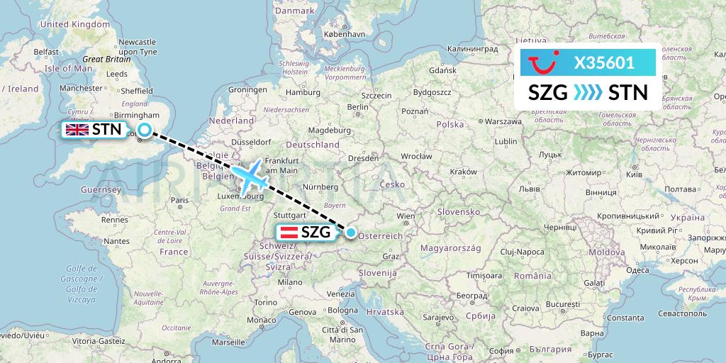 X35601 TUI fly Germany Flight Map: Salzburg to London