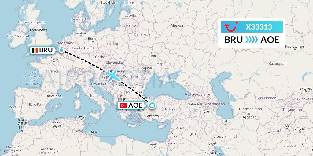 X33313 TUI fly Germany Flight Map: Brussels to Eskisehir