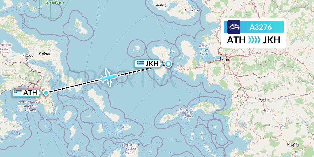 A3276 Aegean Airlines Flight Map: Athens to Chios