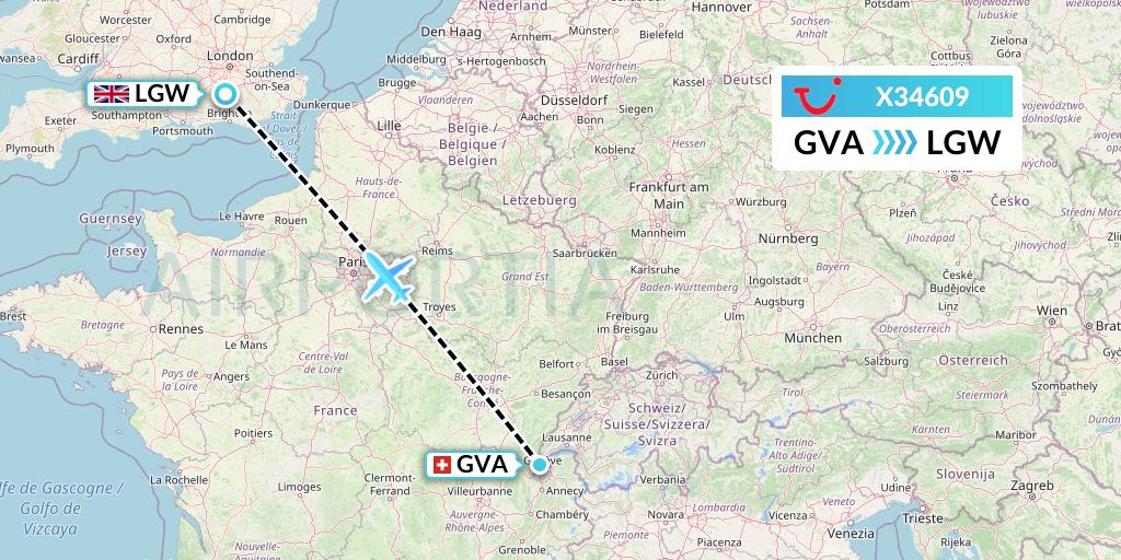 X34609 TUI fly Germany Flight Map: Geneva to London