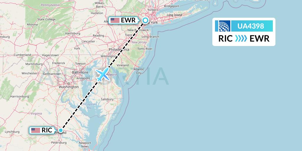 UA4398 United Airlines Flight Map: Richmond to New York