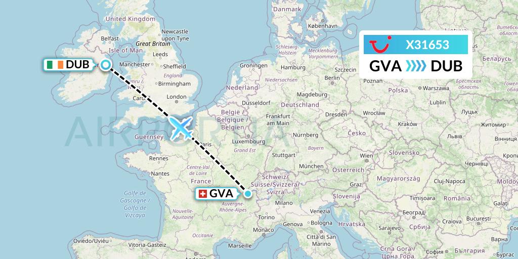 X31653 TUI fly Germany Flight Map: Geneva to Dublin