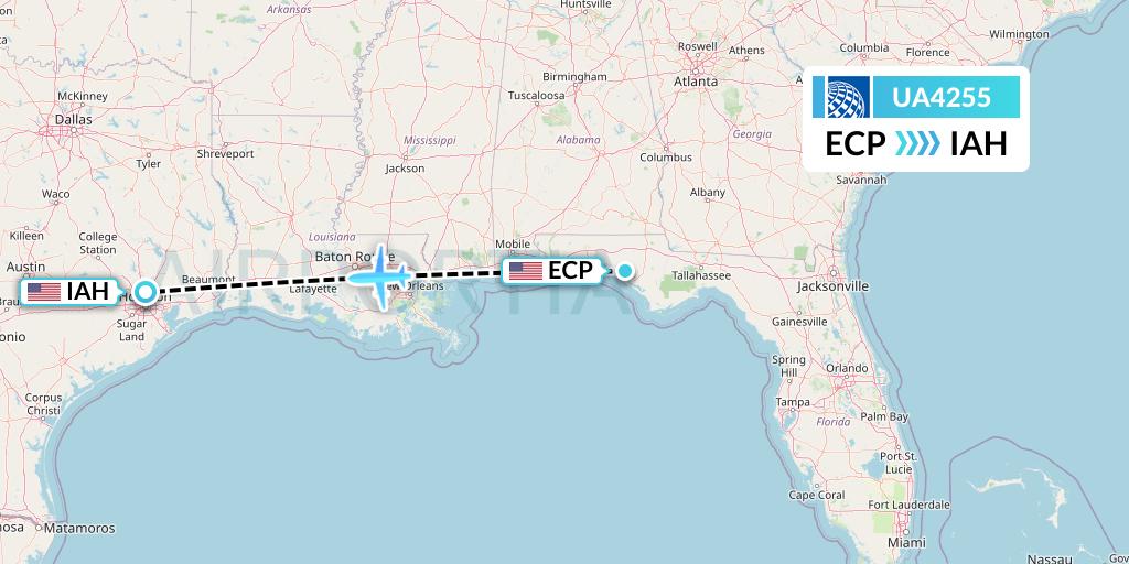UA4255 United Airlines Flight Map: Panama City to Houston