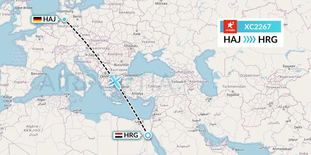 XC2267 Corendon Airlines Flight Map: Hannover to Hurghada