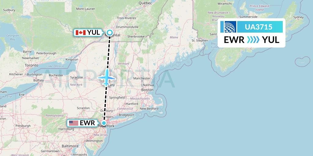 UA3715 United Airlines Flight Map: New York to Montreal