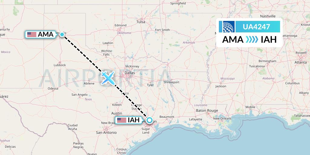 UA4247 United Airlines Flight Map: Amarillo to Houston
