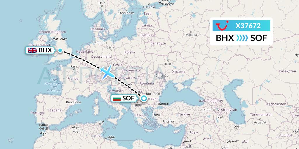 X37672 TUI fly Germany Flight Map: Birmingham to Sofia