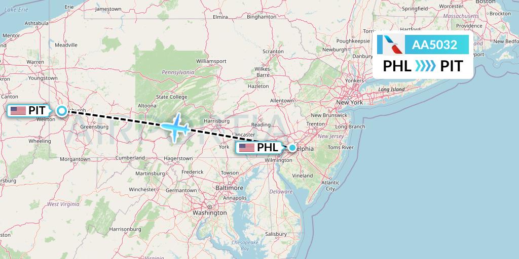 AA5032 American Airlines Flight Map: Philadelphia to Pittsburgh