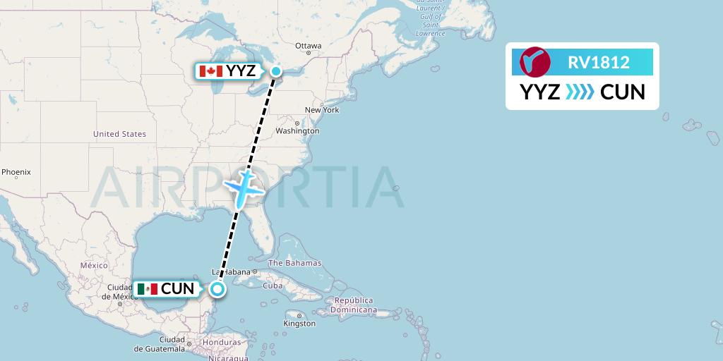 RV1812 Air Canada Rouge Flight Map: Toronto to Cancun