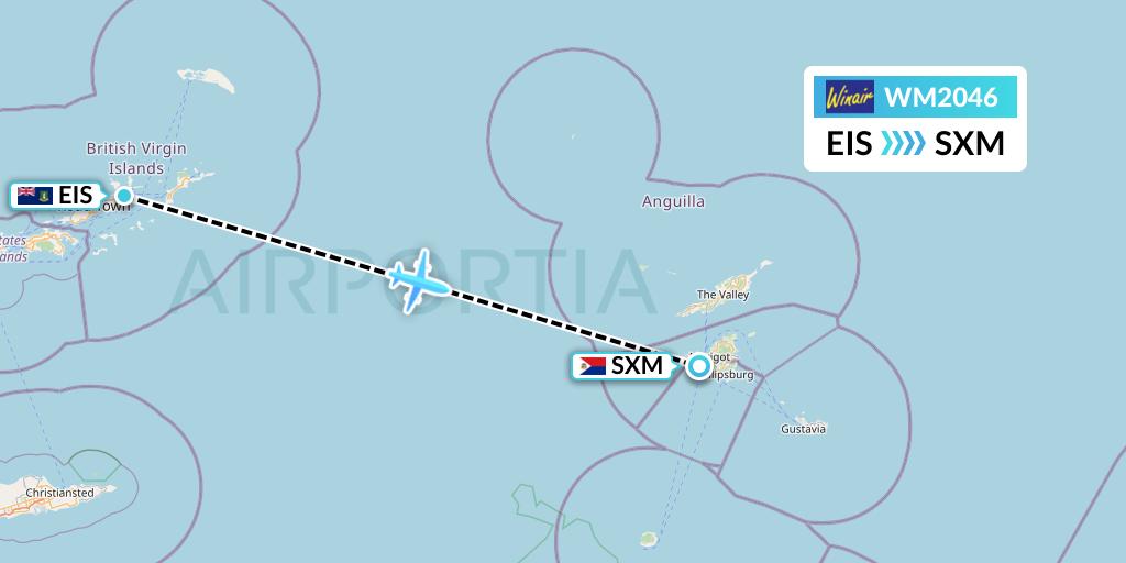 WM2046 Winair Flight Map: Beef Island to Sint Maarten