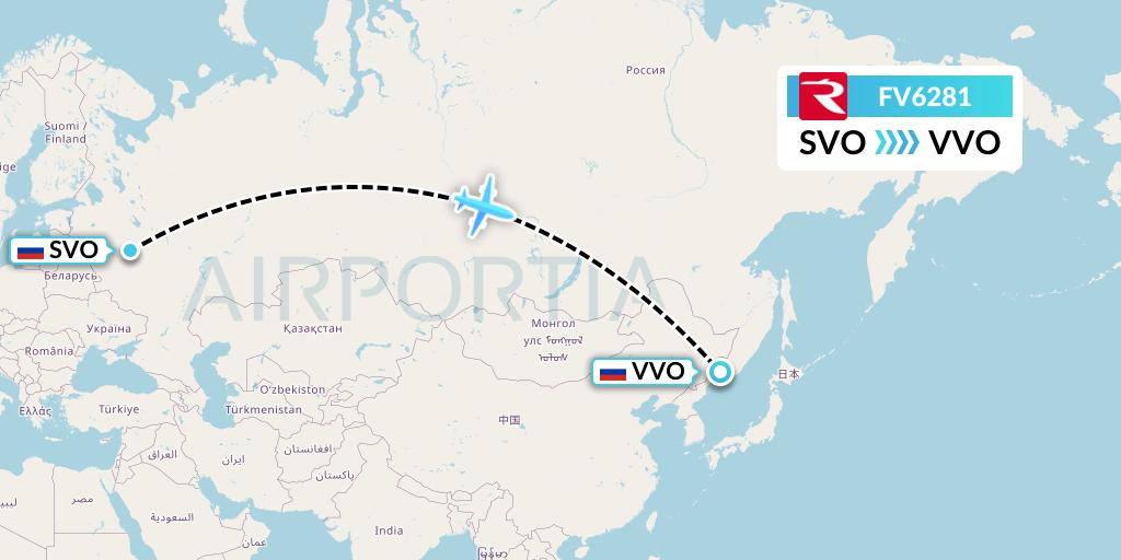 FV6281 Rossiya Flight Map: Moscow to Vladivostok