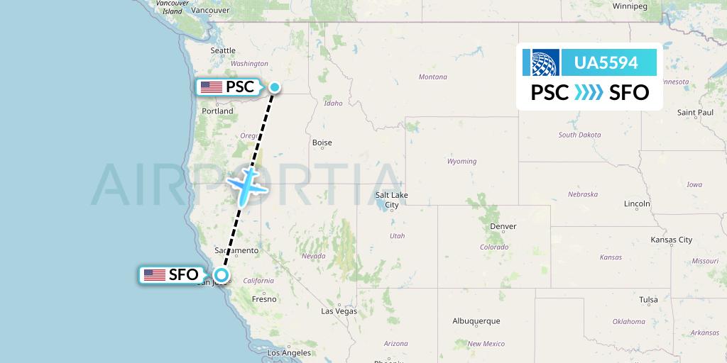 UA5594 United Airlines Flight Map: Pasco to San Francisco