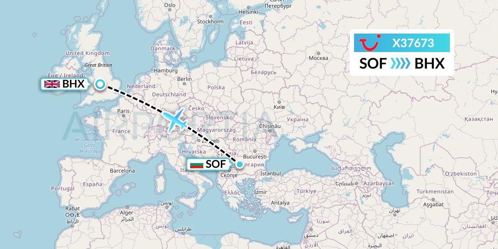X37673 TUI fly Germany Flight Map: Sofia to Birmingham