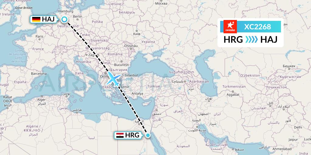 XC2268 Corendon Airlines Flight Map: Hurghada to Hannover