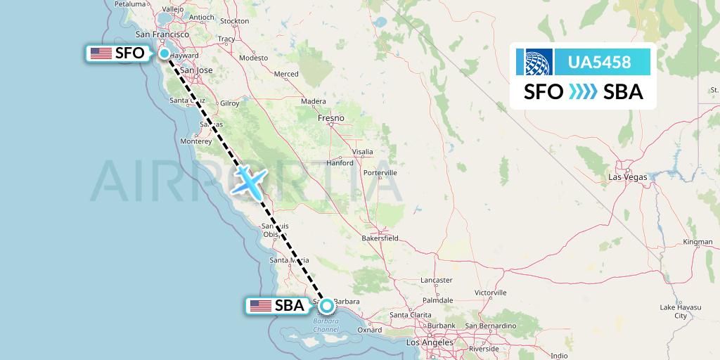 UA5458 United Airlines Flight Map: San Francisco to Santa Barbara