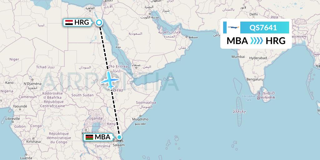 QS7641 Smartwings Flight Map: Mombasa to Hurghada
