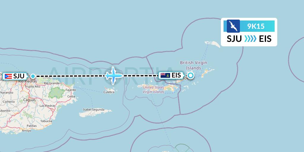 9K15 Cape Air Flight Map: San Juan to Beef Island