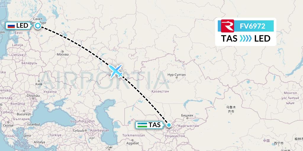 FV6972 Rossiya Flight Map: Tashkent to St. Petersburg