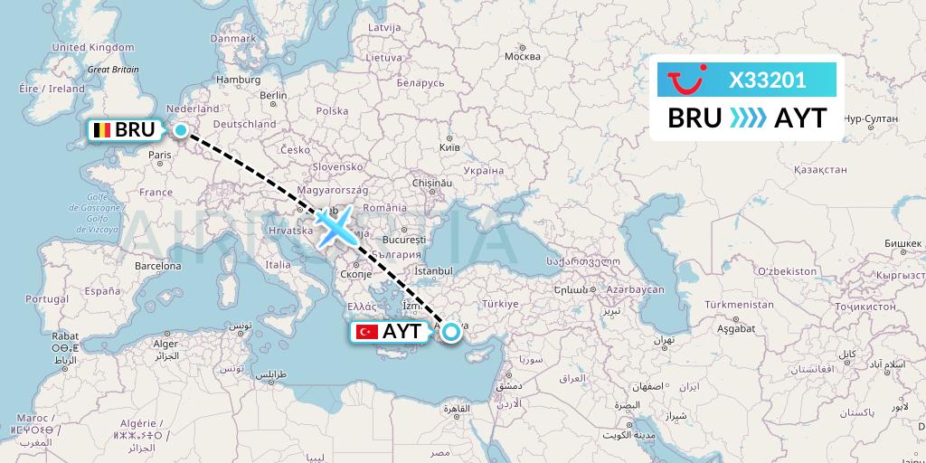 X33201 TUI fly Germany Flight Map: Brussels to Antalya