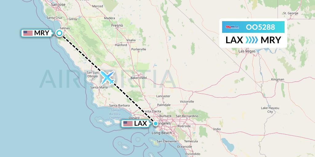 OO5288 SkyWest Airlines Flight Map: Los Angeles to Monterey