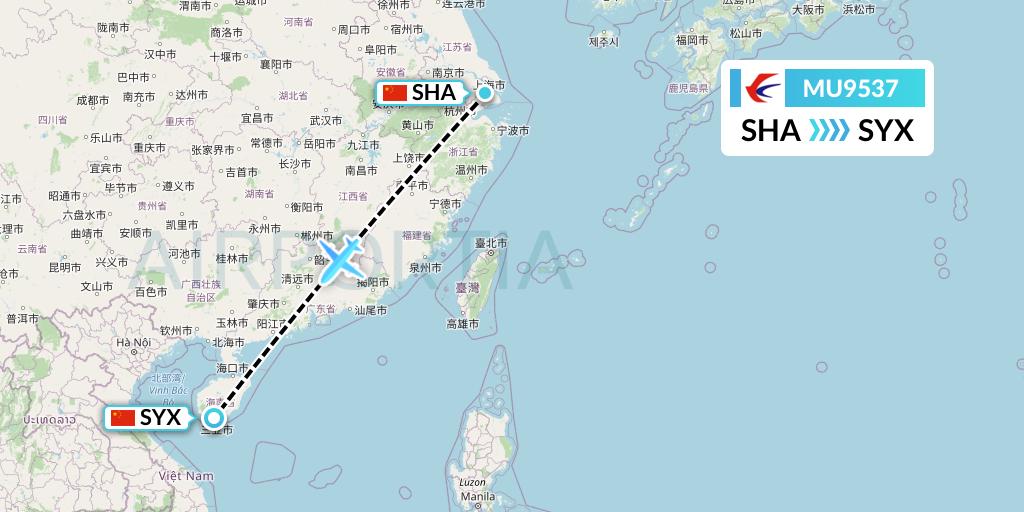 MU9537 China Eastern Airlines Flight Map: Shanghai to Sanya