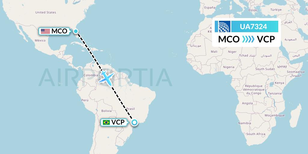 UA7324 United Airlines Flight Map: Orlando to Campinas
