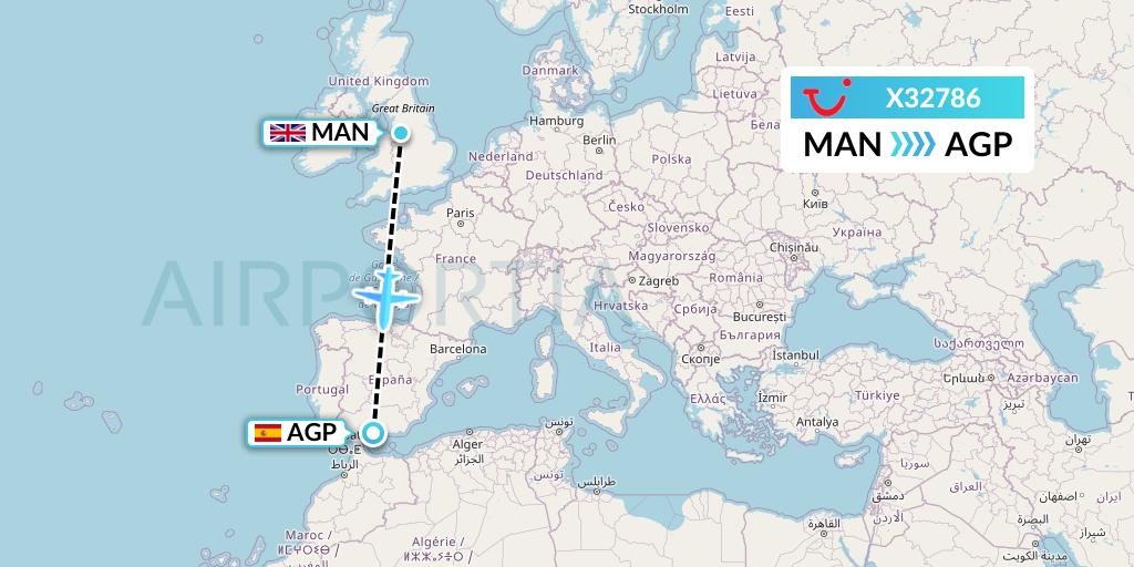 X32786 TUI fly Germany Flight Map: Manchester to Malaga