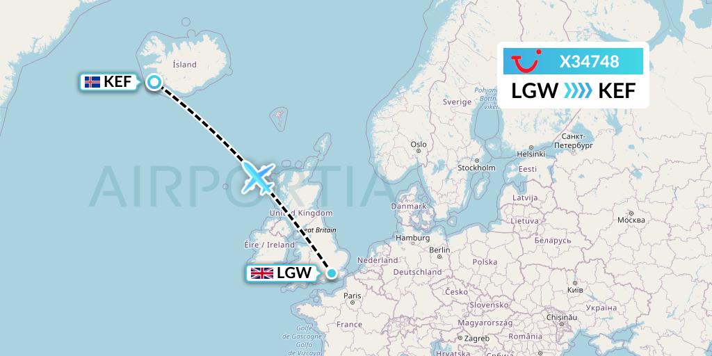 X34748 TUI fly Germany Flight Map: London to Reykjavik