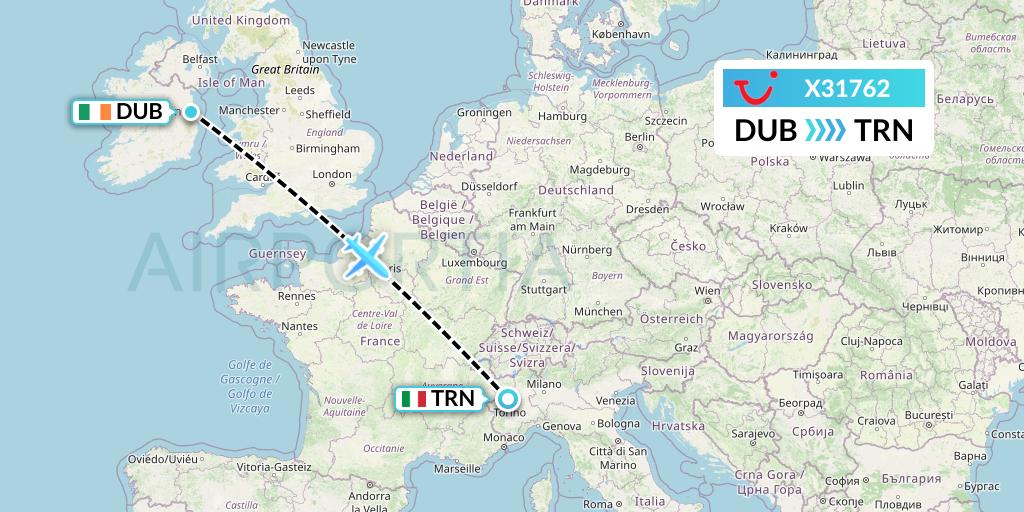 X31762 TUI fly Germany Flight Map: Dublin to Turin
