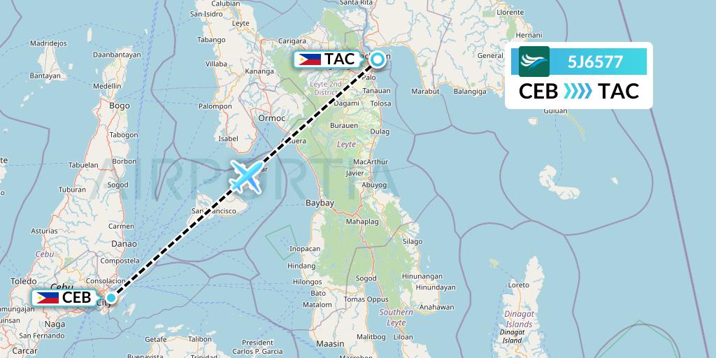 5J6577 CEBU Pacific Air Flight Map: Cebu to Tacloban